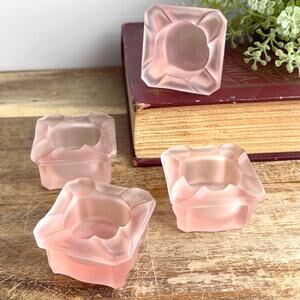 Four Tiffin Pink Satin Depression Glass Personal Ashtrays For Smoker's Set VTG
